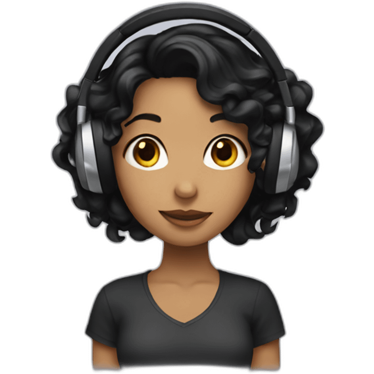 girl with black wavy hair wearing headphones emoji