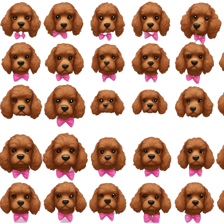 Full body reddish brown cockapoo with pink bow emoji