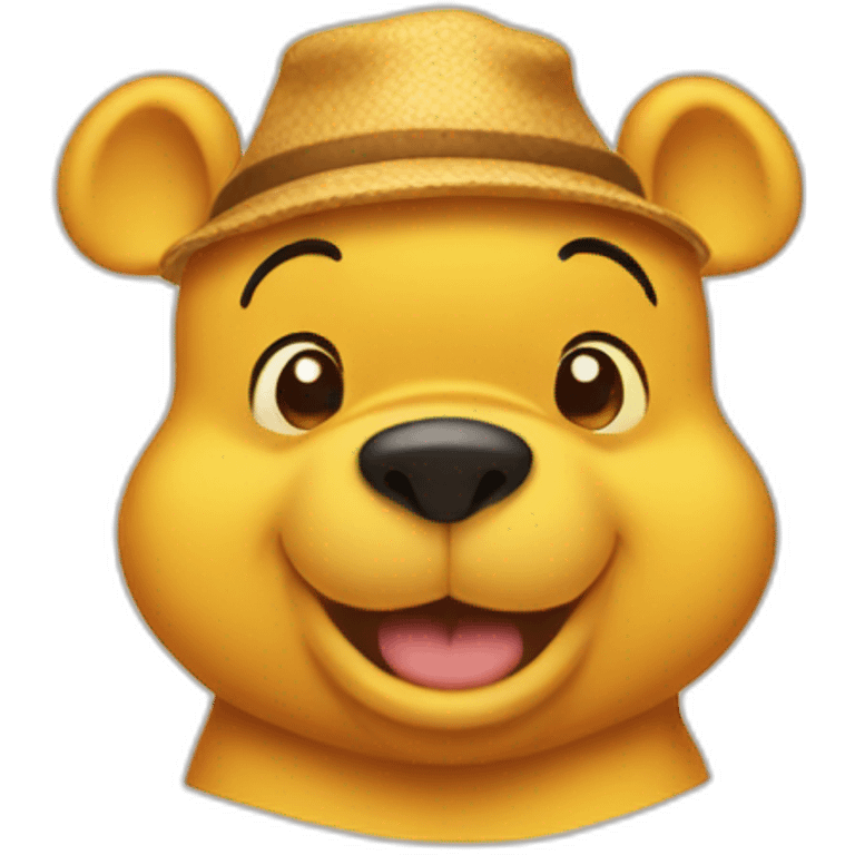 winnie the pooh wearing a poo emoji hat emoji