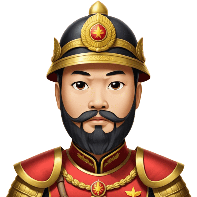 ​Cinematic Realistic Portrait of Trần Hưng Đạo, depicted as a revered Vietnamese general with his characteristic traditional Vietnamese beard and historic armor, his determined gaze illuminated by dramatic historical lighting that evokes his legendary martial spirit and leadership, emoji