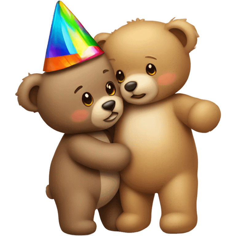 teddy bear kissing another teddy bear wearing party hats emoji