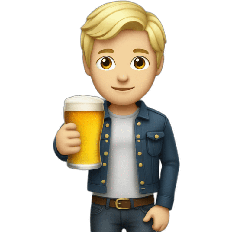 Small guy bold blond hair with beer emoji