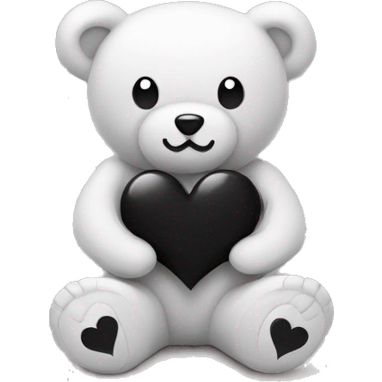 Teddy bear with floating black hearts hold black heart emoji