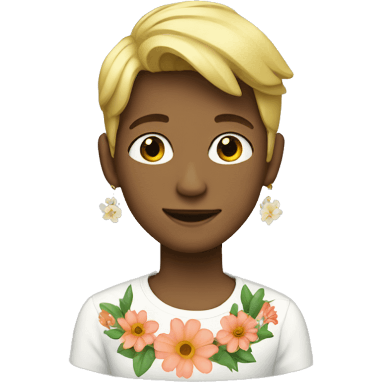 blonde boy with earrings and flowers emoji