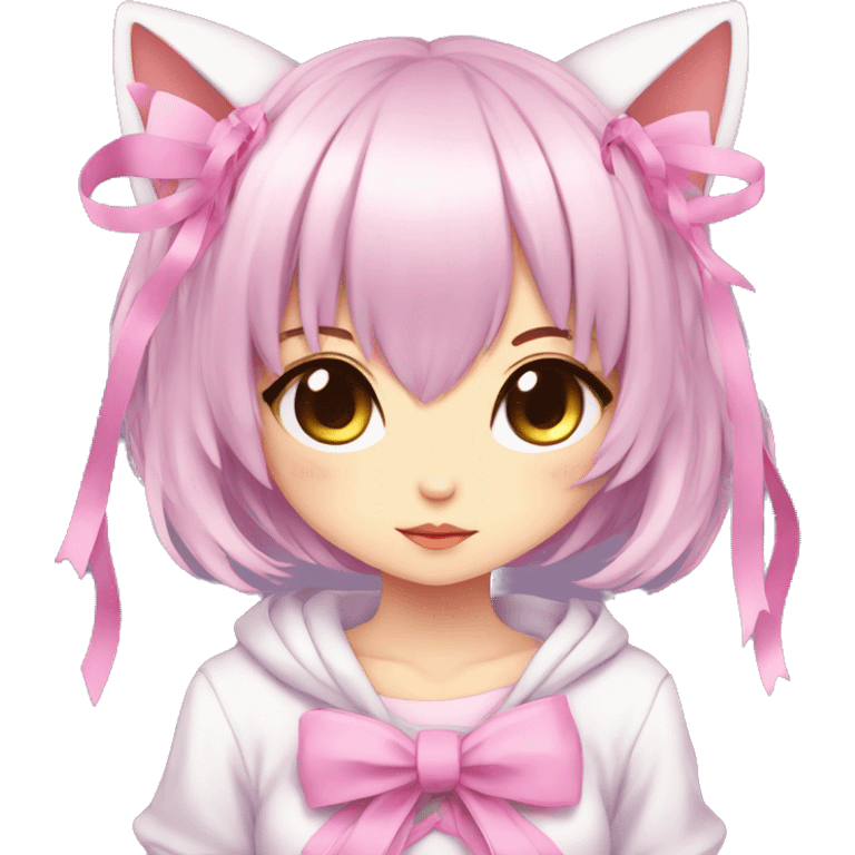 Edgy Kawaii Cute Cool Beautiful Elegant Pretty Pastel Anime Catgirl with ribbons emoji