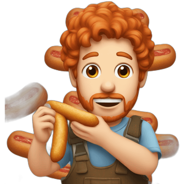 Red-haired spokes eats a sausage bigger than him emoji