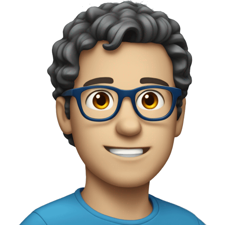 wavy short dark hair white guy, with blue glasses, charming energy emoji