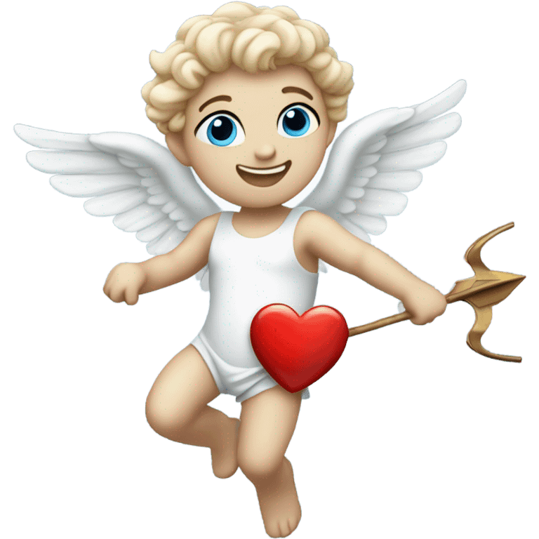 Realistic Photo of flying pale cupid with blue eyes and red heart arrow  emoji