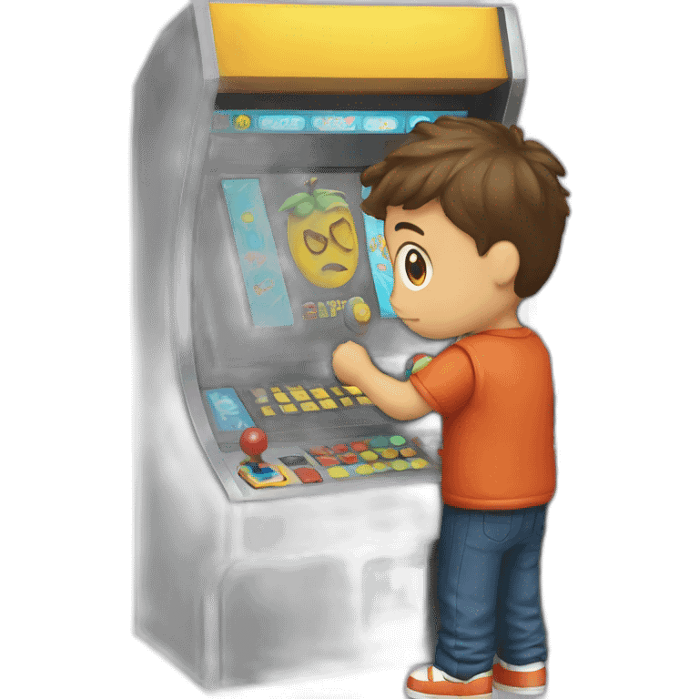 a boy drawing on an arcade machine emoji