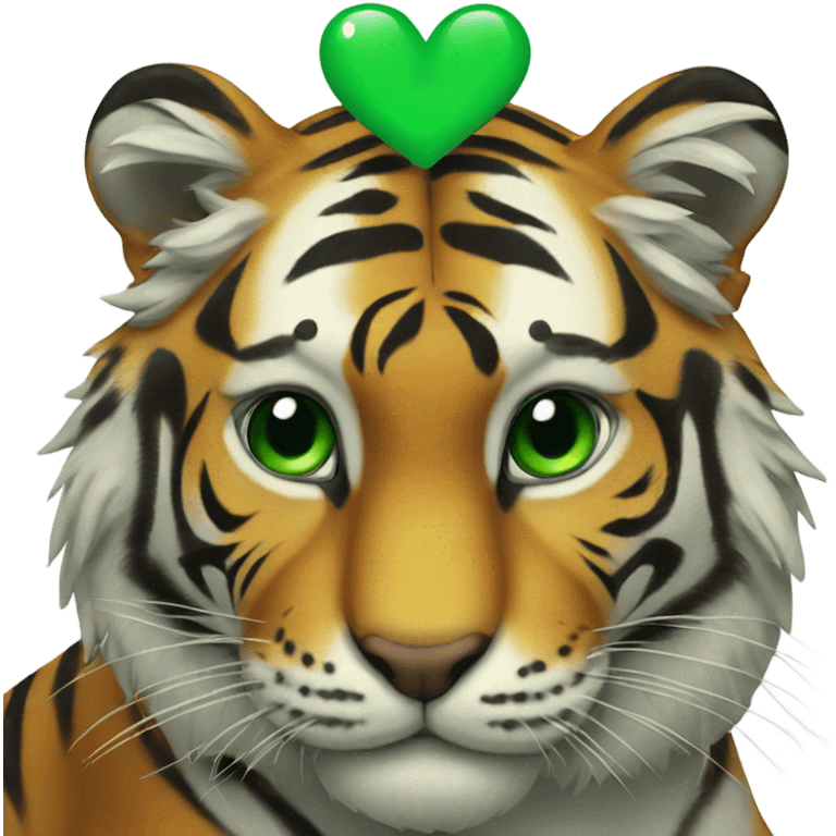 Tiger with a big green heart emoji