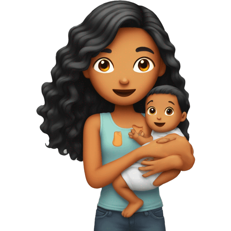 Girl with long orange hair holding baby boy with black hair  emoji