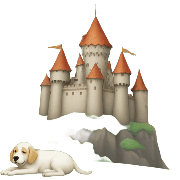 Castle under a rainbow with a sleeping puppy  emoji