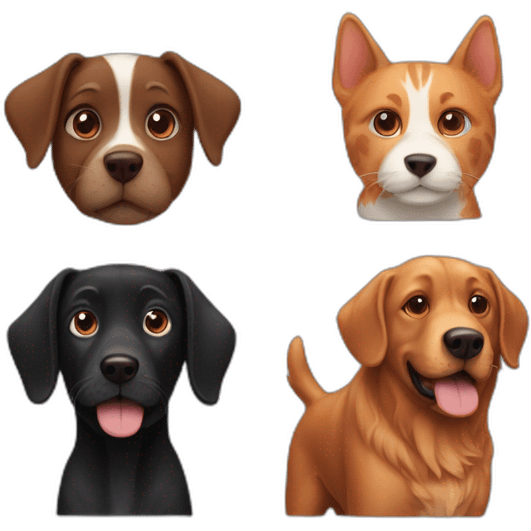 One black dog, one Brown dog and ginger cat emoji