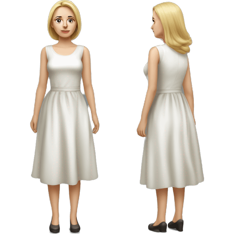 Russian woman full length in dress photorealistic serious emoji