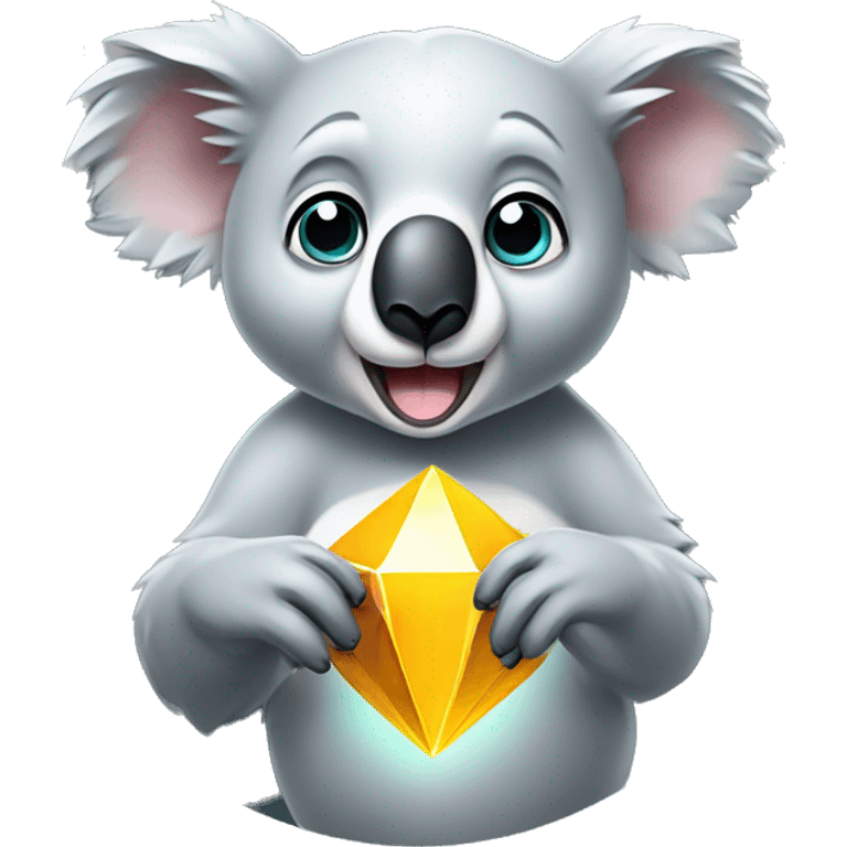 A surprised koala holds a diamond in her hands emoji