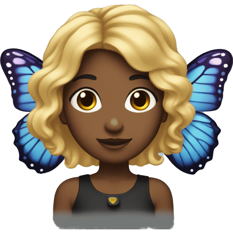 Fille noire clair avec un papillon dans les cheveux emoji