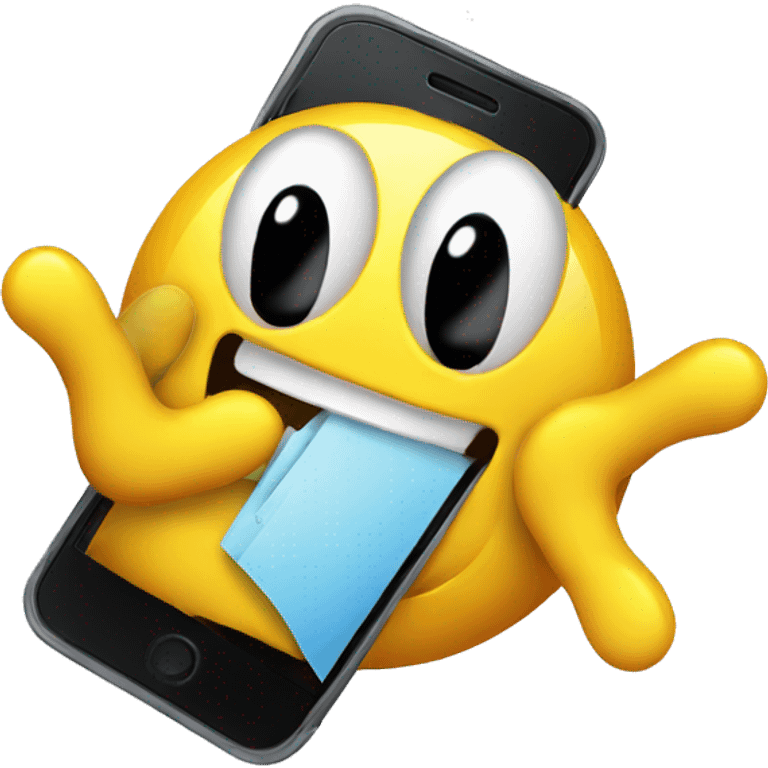 smiley with shock emotion holding smartphone emoji