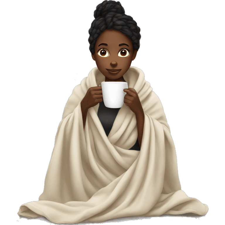 Black girl in blanket drinking coffee  emoji