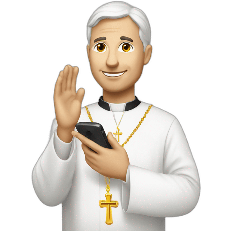 White Catholic Priest doing phone hand emoji