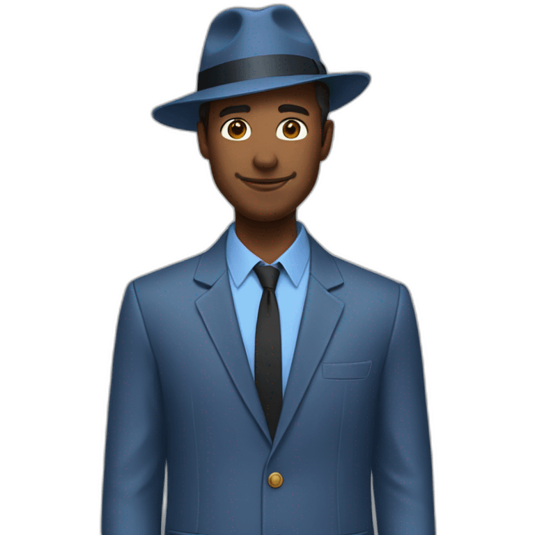 Man in blue button down shirt, blazer, fedora emoji