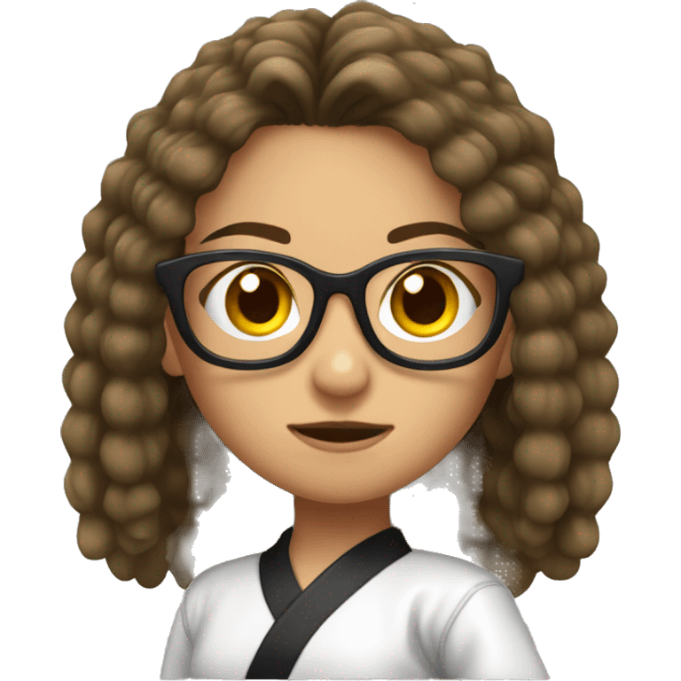 Girl doing karate stance with glasses and long, crimped, brunette hair  emoji