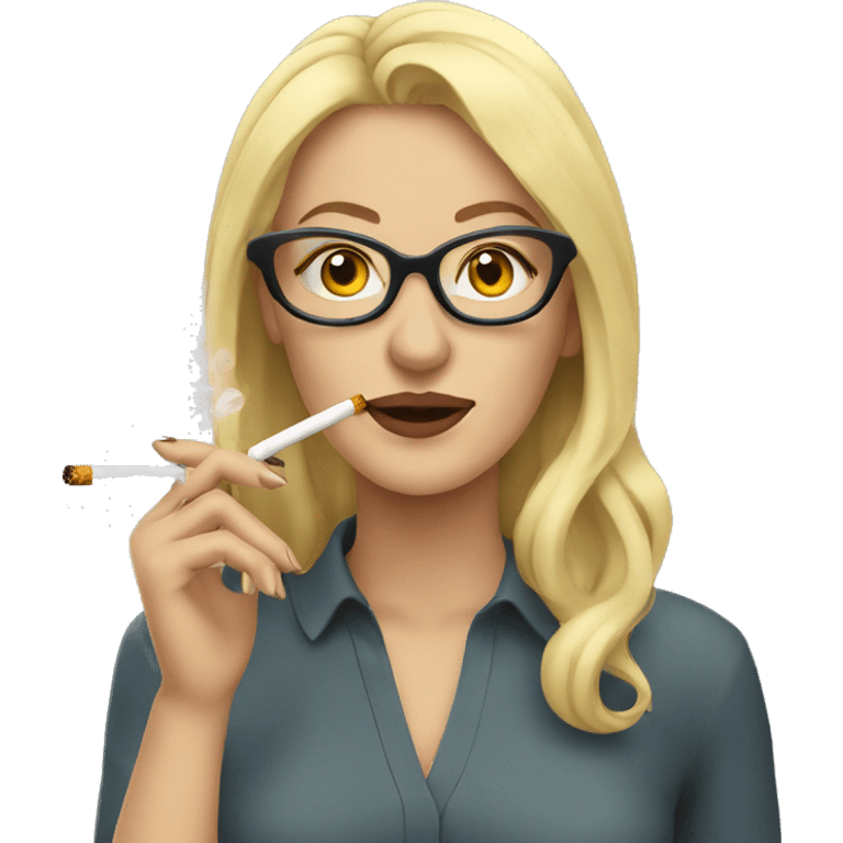 blonde woman with glasses  smoking a cigarette, cigarette in clear hands  emoji