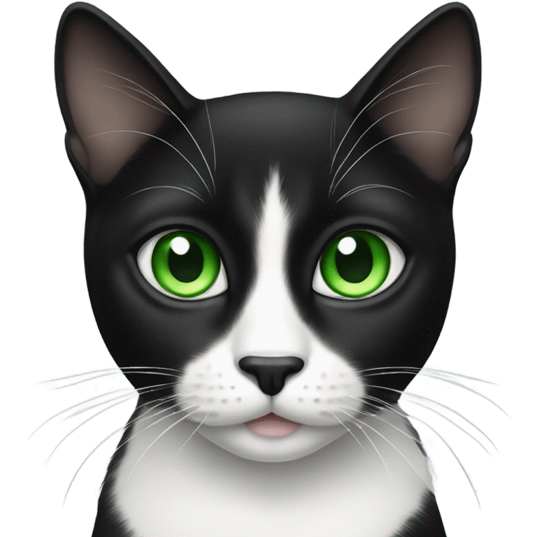 Black and white cat with green eyes emoji