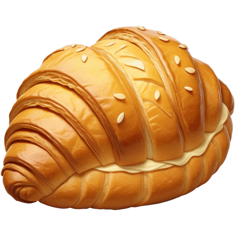 Cinematic golden croissant, perfectly flaky with crisp layers, slightly cracked to reveal buttery soft interior, warm golden glow, highly detailed and inviting. emoji