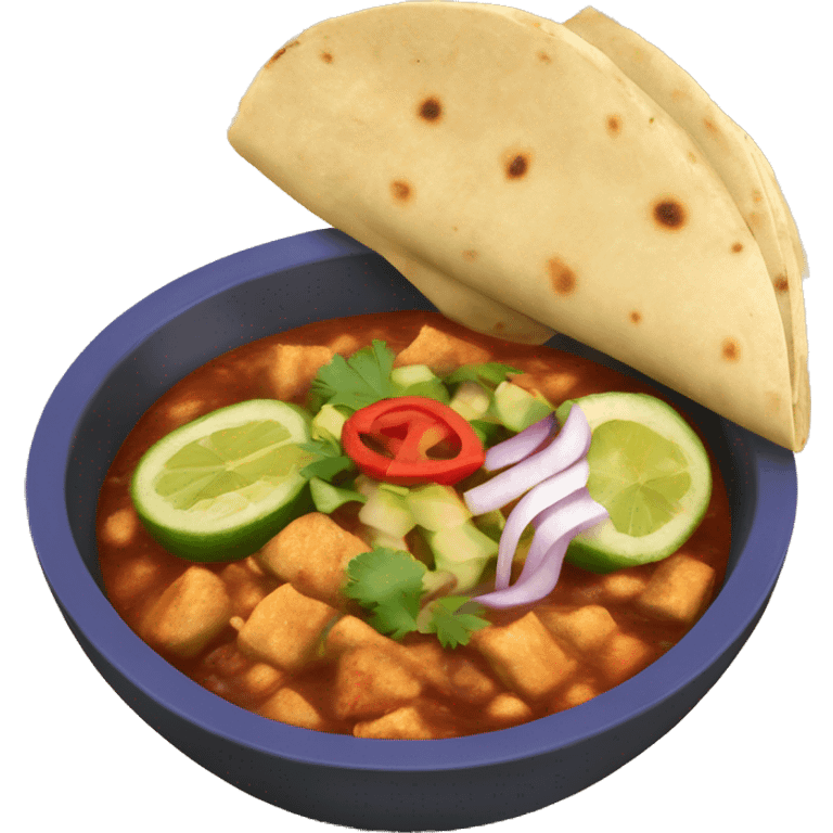 Mexican bowl of menudo with onion and tortillas  emoji