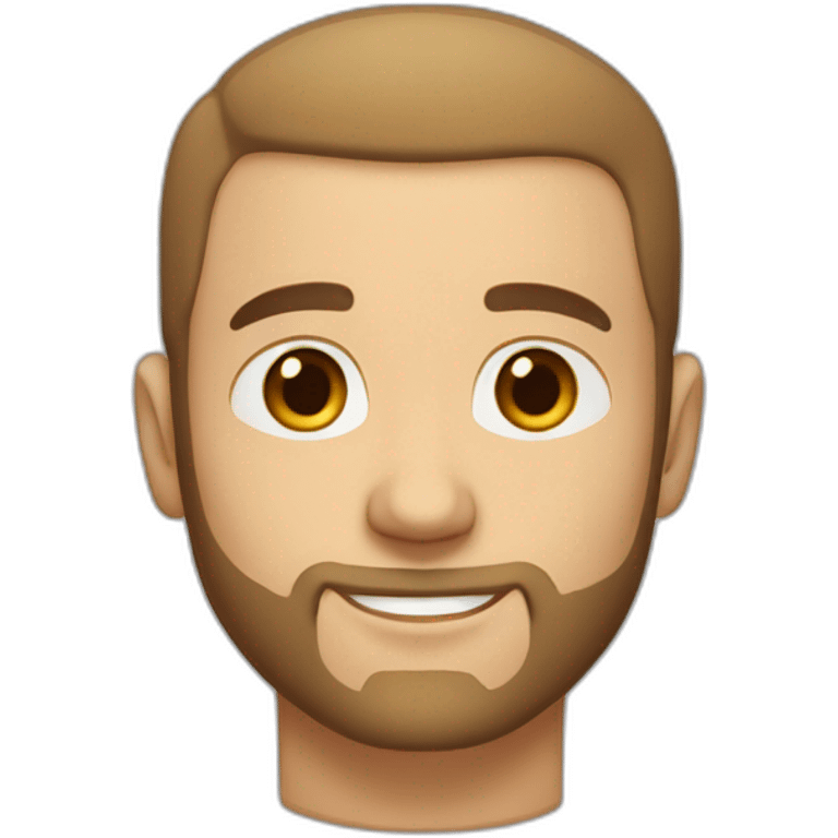 light brown haired man, shaved sides of head, brown eyes, light beard stubble emoji