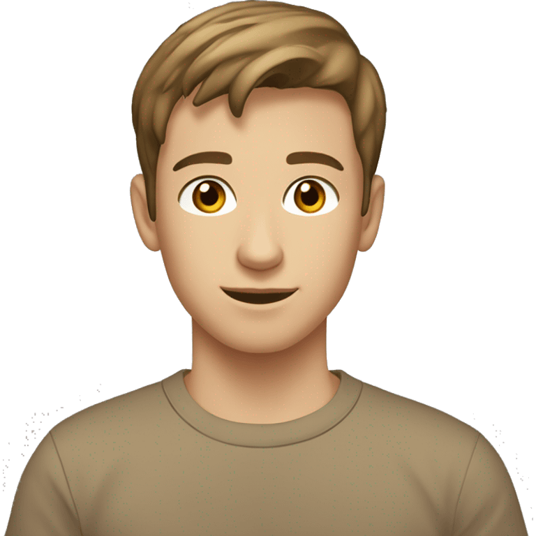 A 18 year old, Caucasian man, with short brown hair,   with brown eyes wearing a t-shirt. emoji