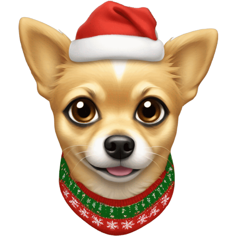 Pomeranian chihuahua mix wearing Christmas sweater emoji