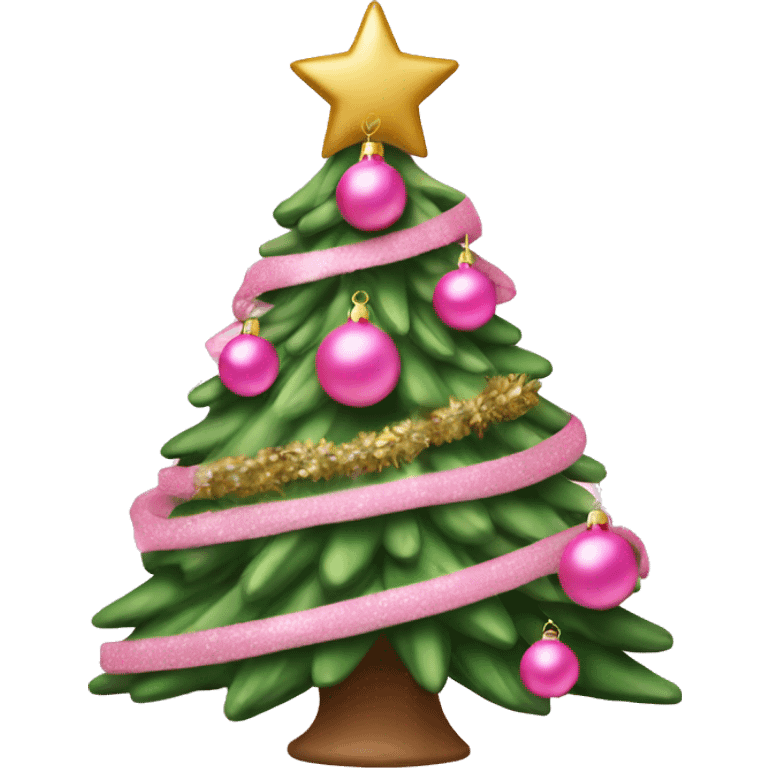 Pink Christmas tree with ornaments ￼ emoji