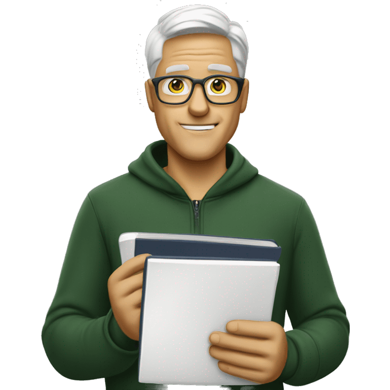 white soccer coach with eyeglasses holding a notebook emoji