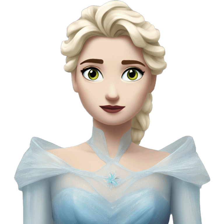 Halo award winning Elsa in MS-DOS style, oil paint, mysterious eyes, intricate lips, masterpiece pose, odd perspective, beautiful, desirable, logical, midsommar, ikea emoji