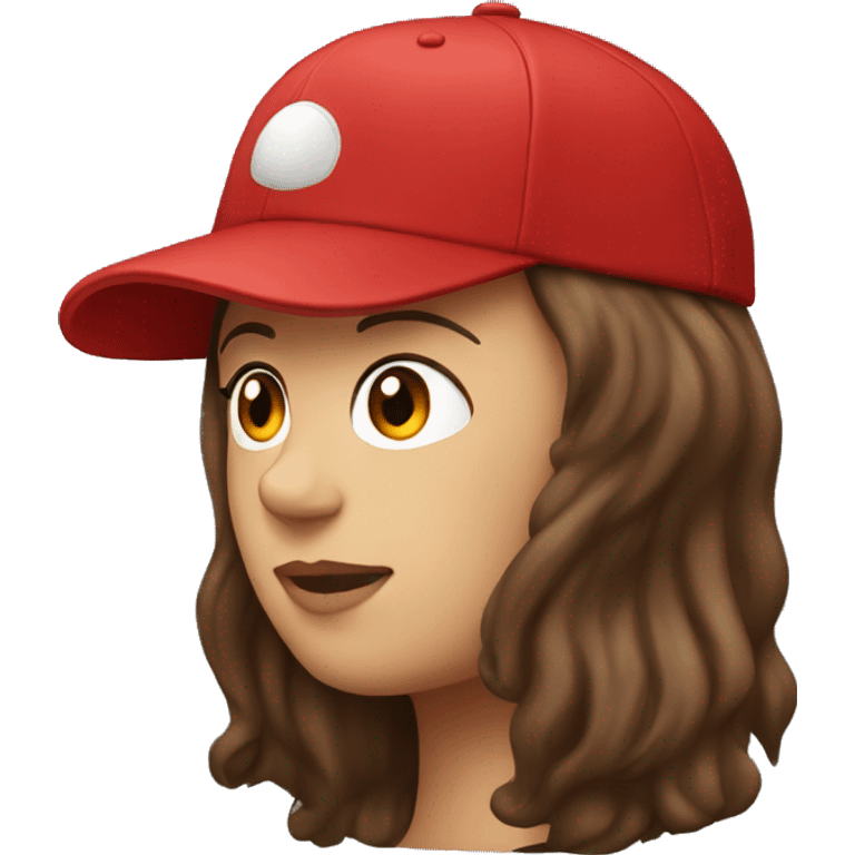 Brunette with long hair and a red baseball cap on backwards emoji