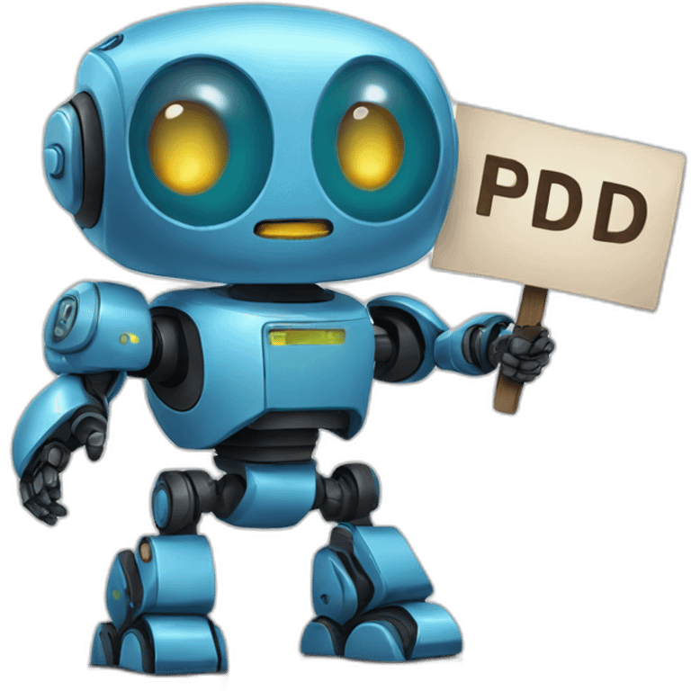 cute bot holding a sign where we can read "PD-Bot" emoji