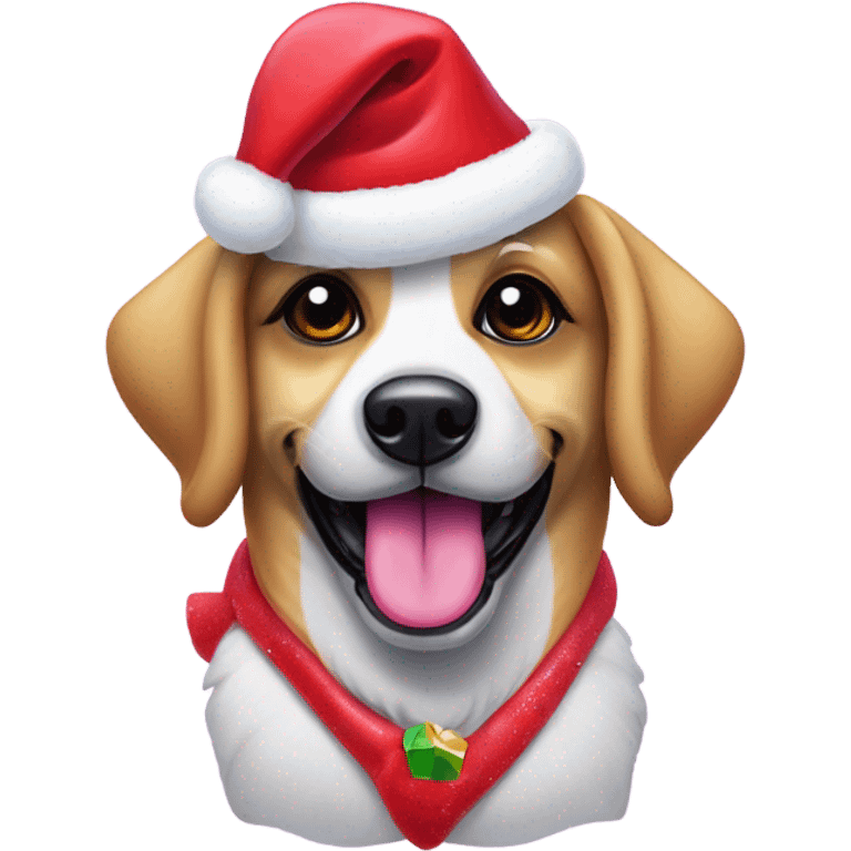 Lisa frank Christmas dog with Santa hat emoji