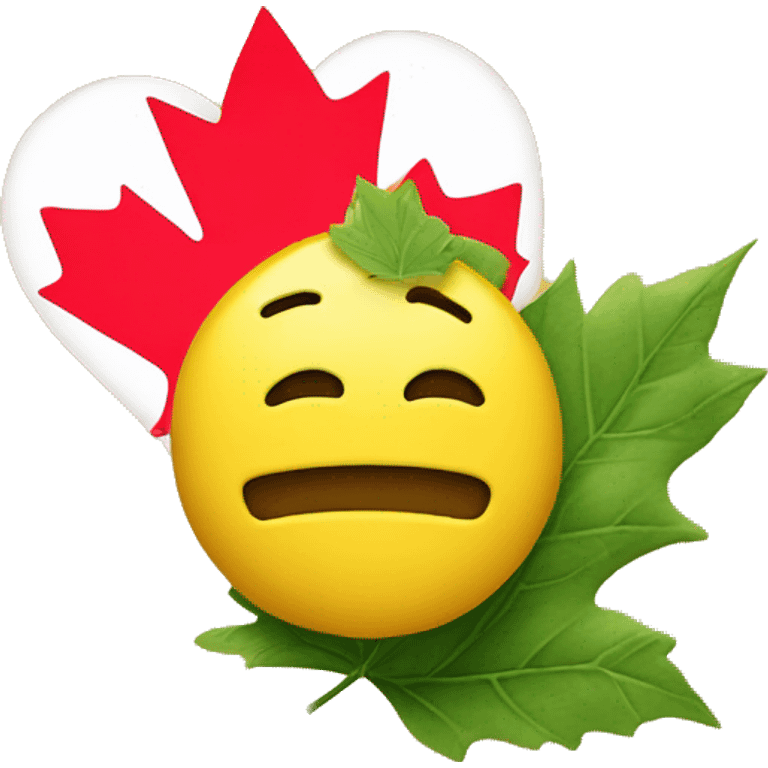 a classic yellow emoji face that in love but instead of hearts it has Canada leafs  emoji