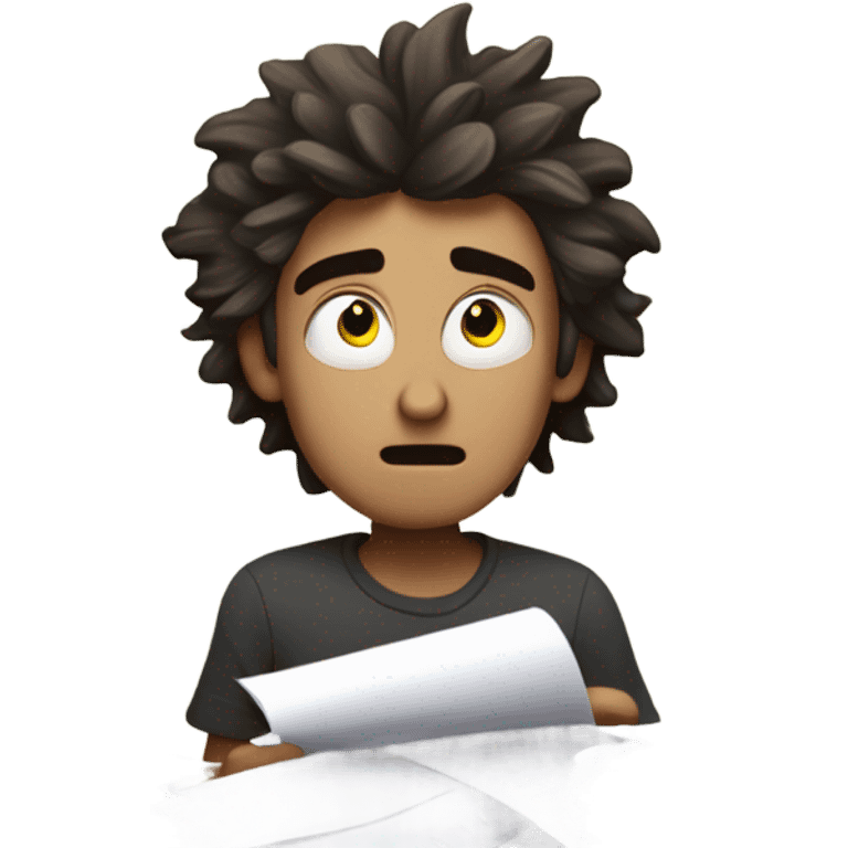 Create a emoji of a guy stressfully filing papers with the words “design exception” written on it emoji