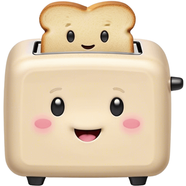 Cute Kawaii Toaster, tiny and square, soft pastel cream with a happy smile, chubby cheeks, two little toast slices popping out, giggling in excitement! emoji