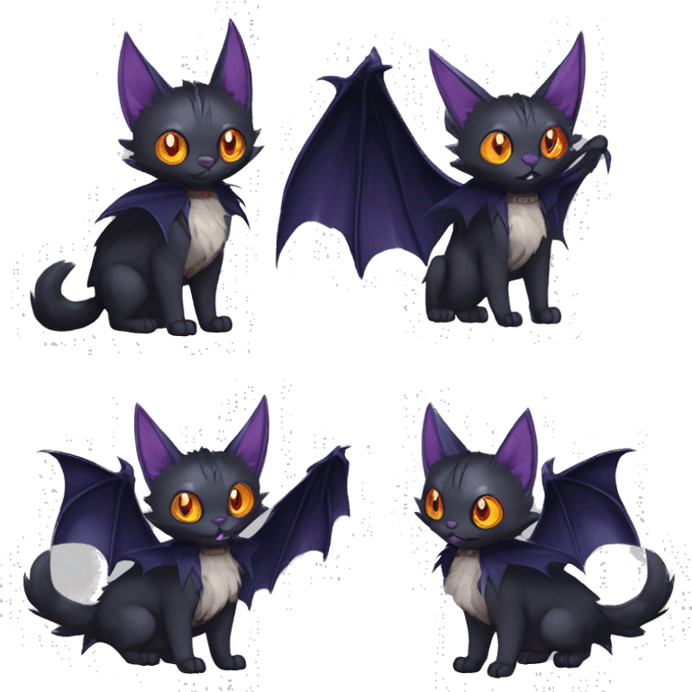   cool edgy beautiful fantasy anime-style dark-punk-themed animal vampiric Nargacuga-cat-hybrid Fakemon with big fangs and bat-wing-ears with a cape full body emoji