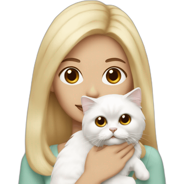 blonde woman with brown eyes holding a fluffy white persian cat emoji