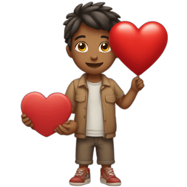 A boy hold a red heart in hand emoji