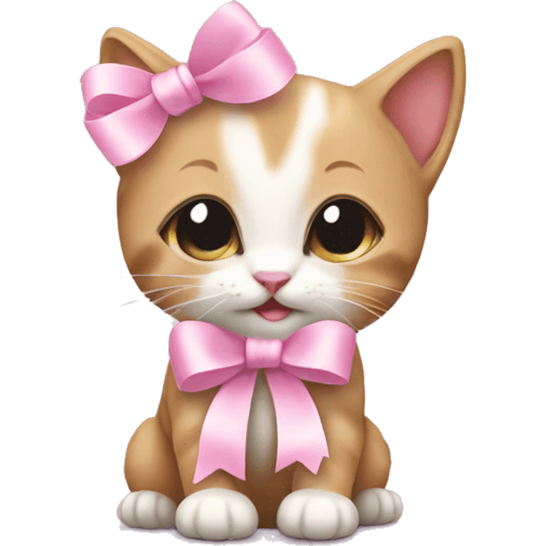 Kitten with a baby pink ribbon emoji