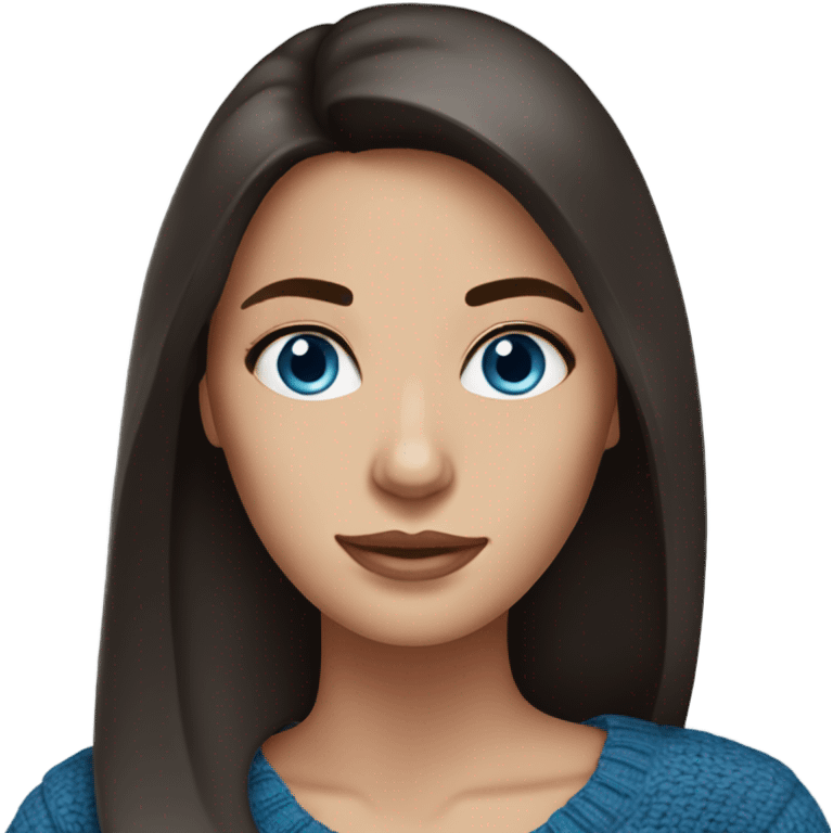 beautiful woman, straight dark brown hair, blue eyes, sweater emoji