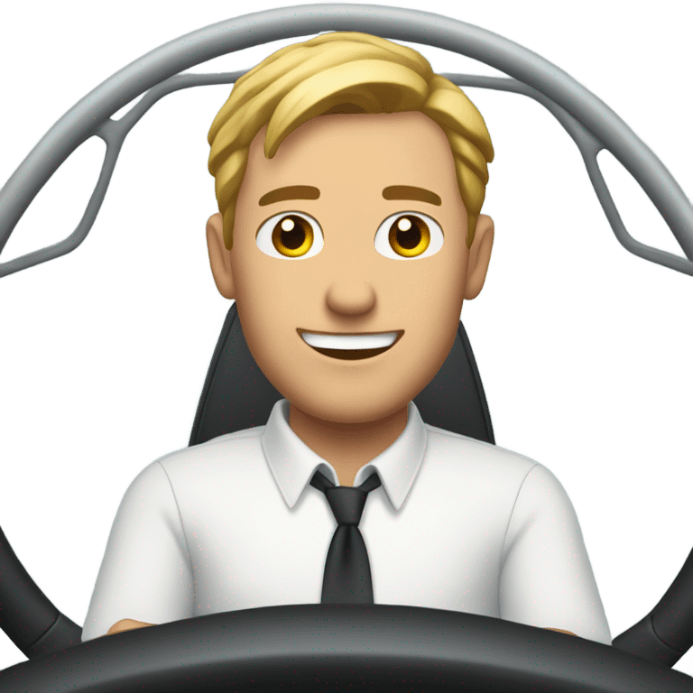  man with white button-down shirt behind a steering wheel emoji