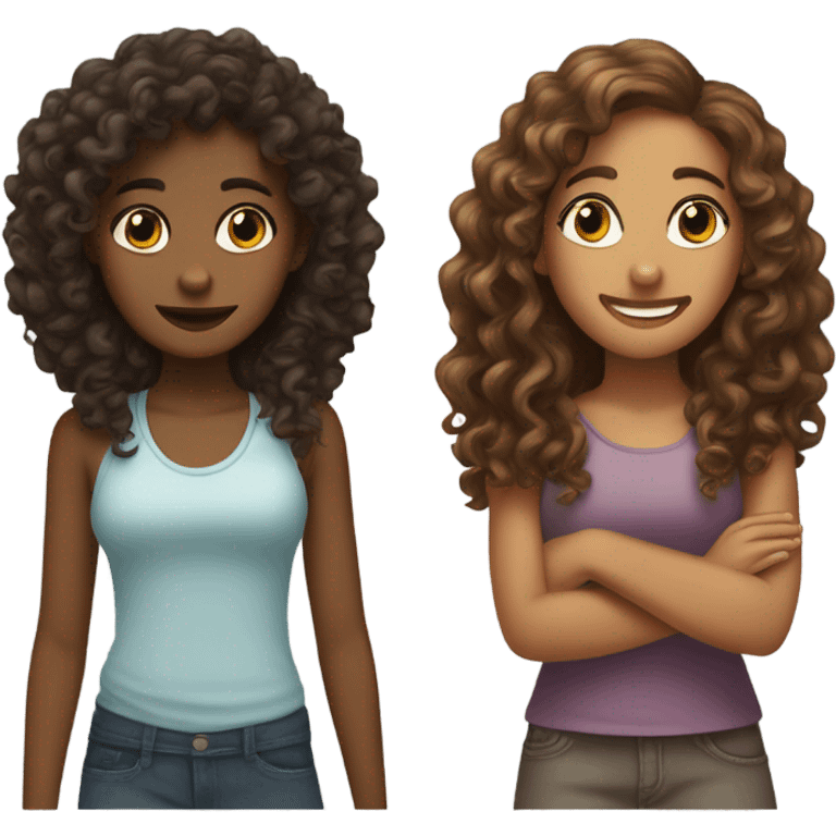  Two girls cuddling one brown skin one curly both Carly hair  emoji