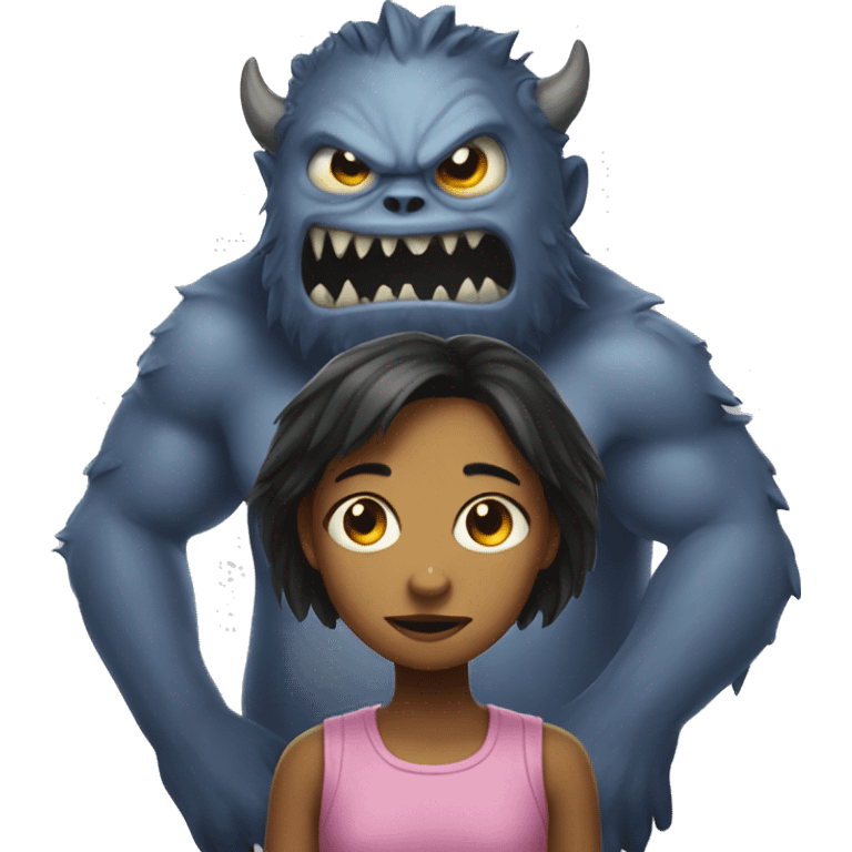 a girl and a monster emoji