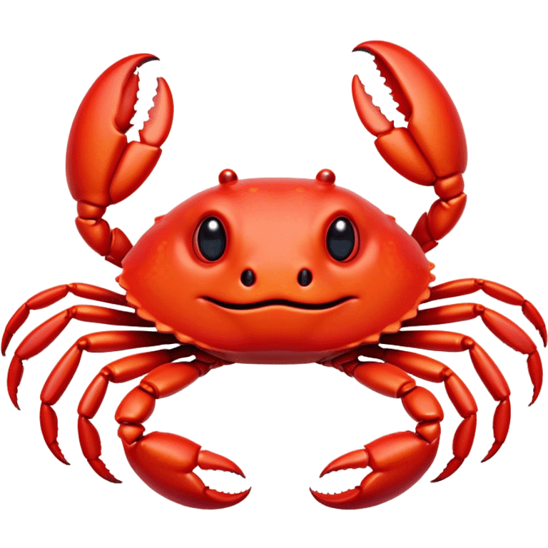 Cinematic Cute Red Crab Portrait Emoji, Head tilted playfully and inquisitively, featuring a compact, vibrant scarlet carapace with adorably small, expressive eyes and gentle, rounded pincers, Simplified yet irresistibly adorable features, highly detailed, glowing with a warm, friendly oceanic glow, high shine, affectionate and lively, stylized with a touch of seaside whimsy, soft glowing outline, capturing the essence of a mischievous yet loving red crab that seems as if it could pinch its way out of the screen into your arms! emoji